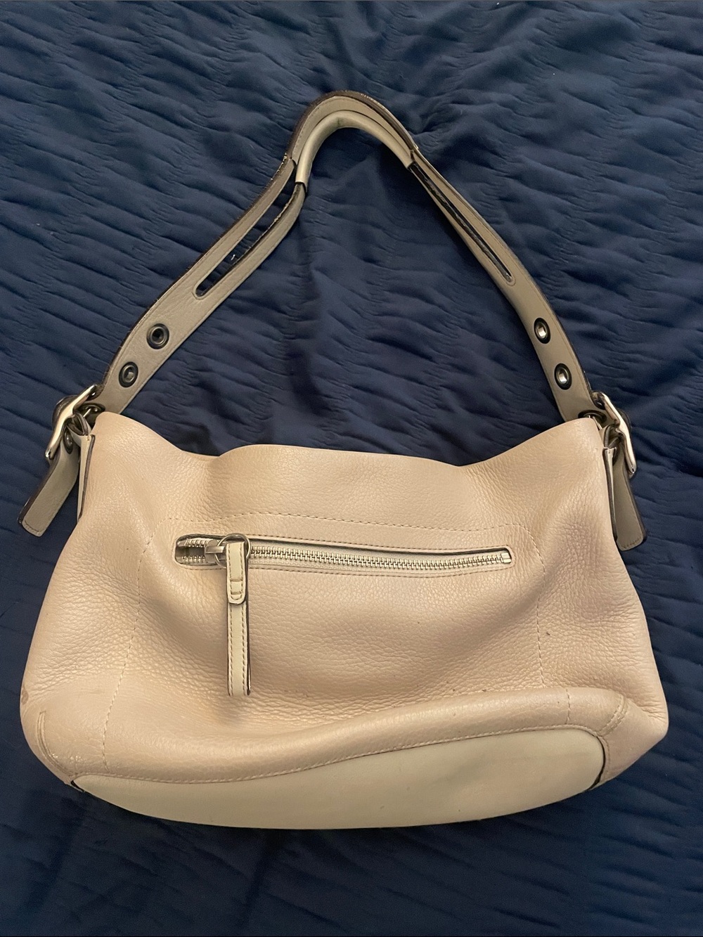 Coach Leather Shoulder Bag in Light Taupe with Dark Taupe Strap